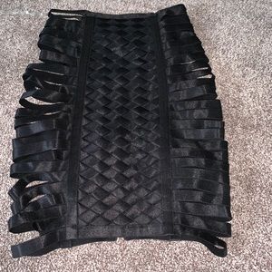 House of cb black shiny strap elastic mini skirt